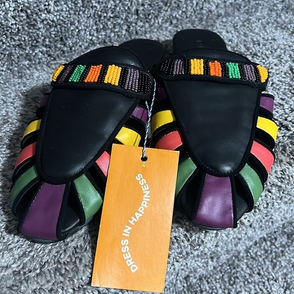 FARM RIO Black Rainbow Beaded Mules EU 39 US 8 - Picture 6 of 8
